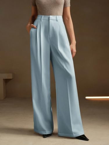 Image of KOTTY Women's High Waist Solid Color Hook and Bar Wide Leg Trousers Loose Comfort Trouser with Pockets