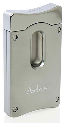 Personalized Caseti Satin Chrome Wedge V Cigar Cutter with Free Laser Engraving (Text)