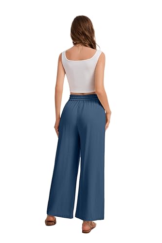 Image of KICZOY Women Flowy Pants Drawstring Waist Wide Leg Palazzo Beach Pants Loose Fit with Pockets