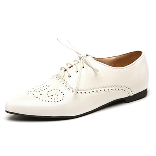 Eestfy Chaussures Oxford Vintage pour Femme Brogues À Bout Ailé Plates Découpe en Cuir PU Lacets Confortables Style Décontracté pour Usage...