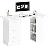 HOMCOM Computer Desk, Home Office Desk, Writing Table, PC Workstation with 3 Storage Shelves and 3 Drawers for Working, Study, 120 x 49 x 72 cm, White