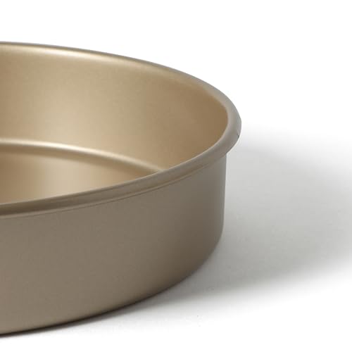 Image of Martha Stewart Gallen 8 Inch Round Nonstick Carbon Steel Cake and Bake Pan - Champagne Durable Bakeware for Cakes, Pies & Desserts