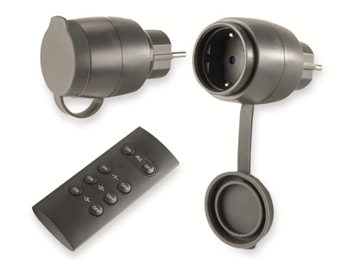 REV Funksteckdosen, 2x Steckdose mit Fernbedienung. Funkschalter bis 30m, 3680W/St. IP44, schwarz