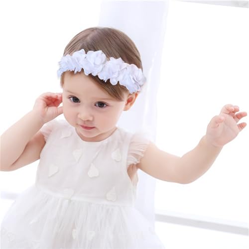 Baby Girls Headband Floral Crown for Little Girls Flower Headbands Soft Stretchy Head Wrap for Infant Toddler Hair Accessories (white)3