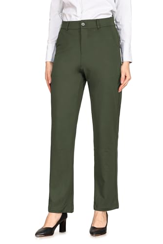 Dress Pants for Womens Work Business Pants Tummy Control Office Straight Leg Professional Long Trousers High Waisted Ladies Slacks Olive Green Petite 29