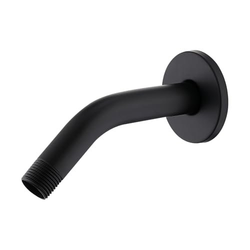 Migepu 6-inch Wall-Mounted Shower Arm with Flange and Teflon Tape Matte Black Shower Arm Extension Used to Fix and Extend the Shower Head (Matte black)