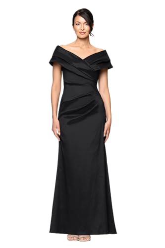 Image of Betsy & Adam Women's Floor-Length, Off-The-Shoulder, Taffeta Gown, Black, 6