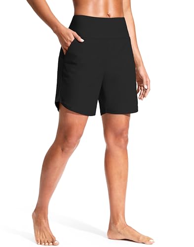 G Gradual Women's 7" Quick Dry Swim Board Shorts Swimming Bottoms High Waisted Beach Shorts for Women with Liner Pockets