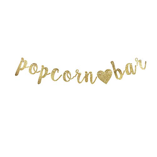 Popcorn Bar Banner, Popcorn Themed Kids Birthday Party Decorations Gold Gliter Paper Sign Popcorn Bar Banner, Popcorn Themed Kids Birthday Party Decorations Gold Gliter Paper Sign