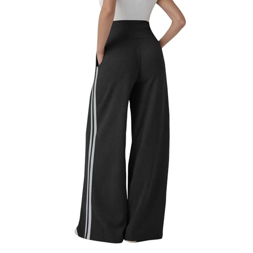 Women's Wide Leg Sweatpants Baggy Striped High Waisted Tummy Control Lounge Pants Drawstring Casual Palazzo Pants2