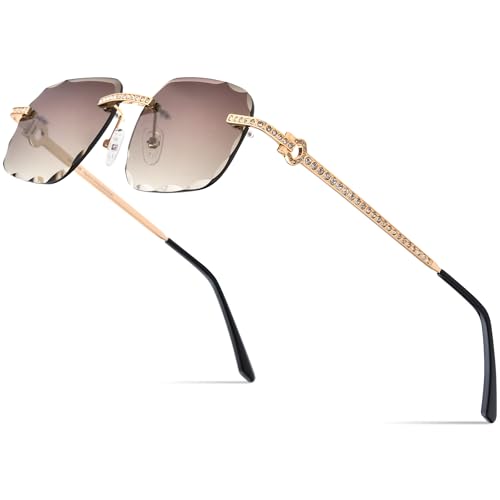 Image of HEPIDEM Rimless Rectangle Zircon Diamonds UV400 Square Sunglasses for Men with Nylon Lens