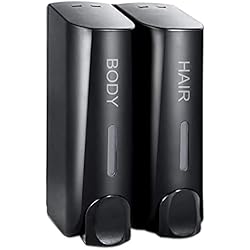 Dispensadores De Gel Y Champu Para Hoteles ILIKEPOW Dispensador de jabón para pared, dispensador de jabón para hotel, dispensador de gel de ducha para champú, acondicionador, ABS negro (2 x 350 ml)