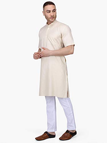 Image of Rajubhai Hargovindas Men's Premium Cotton Half Sleeve Solid Kurta