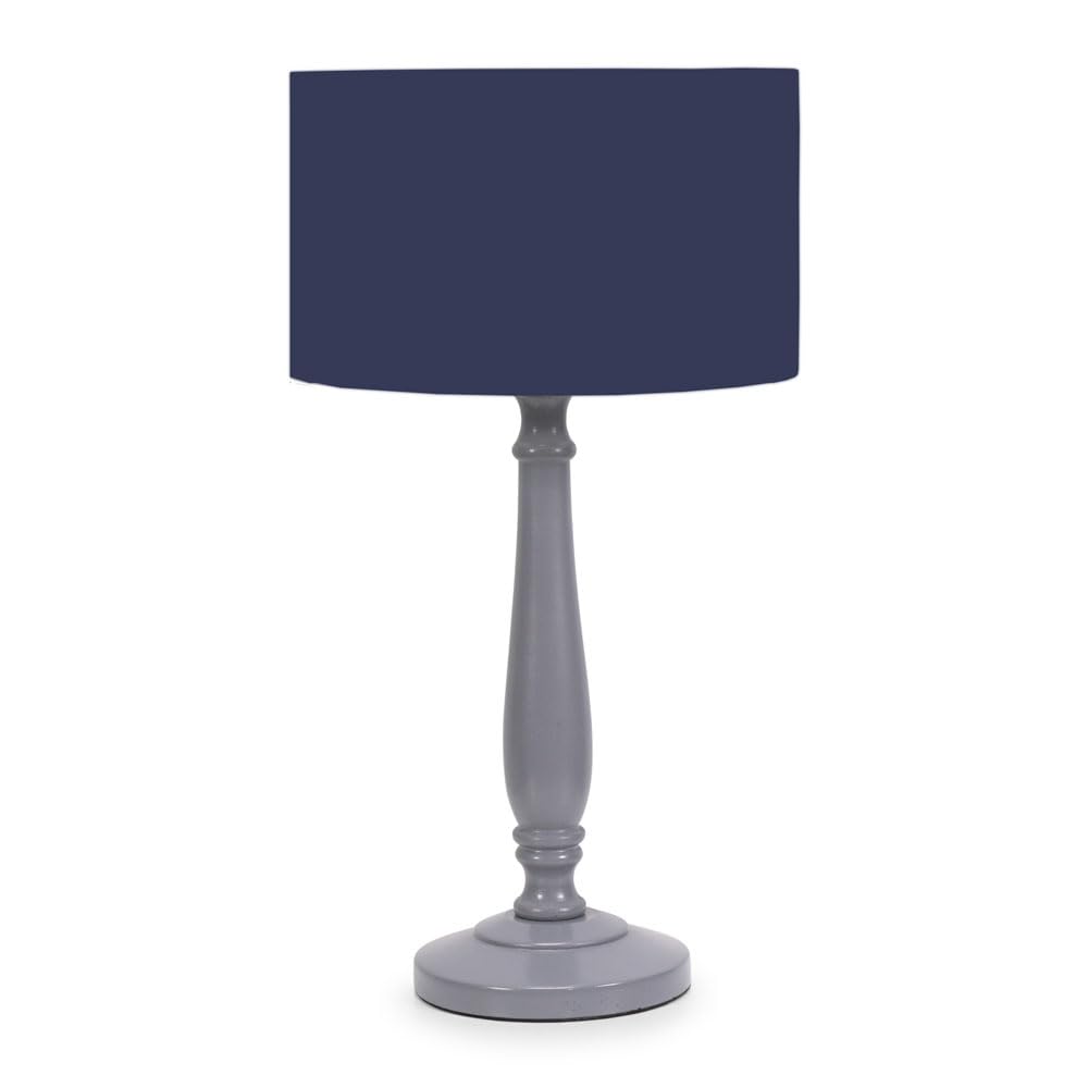 Valuelights Navy | Traditional Grey Wood Candlestick Table Lamp With Blue Fabric Drum Shade For Living Room Bedroom | Table Lamps, Home Décor & Improvement Essential