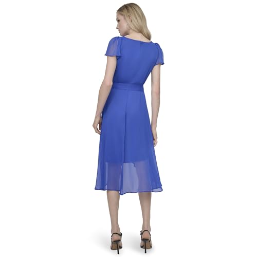 Image of DKNY Women's Flutter Sleeve Surplice Tie Fit & Flare Midi Dress