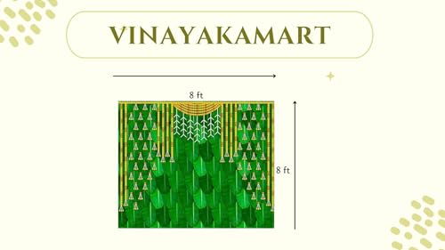 Image of varalakshmi backdrops | Banana Leaf Backdrop Decoration | Lakshmi poojas Backdrop | Banana Leaves for Decorations | Backdrop Cloth for Decoration Pooja (8X6 FEET) Pooja Backdrop Cloth