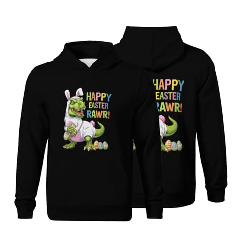 Kids Easter Day Dinosaur Funny Happy Easter T Rex Boys Girls Lightweight Kangaroo Pocket Hoodies