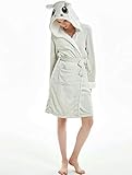FYMIJJ Winterbademantel,Einhorn Tier Cartoon Bademantel Frauen Kigurumi Roben Pyjamas Winter Flanell Bademantel Nachthemden Mädchen Bademantel, graue Nilpferd Robe, XL (Höhe 175.185CM)