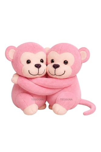 Image of Hugging Monkey Soft Toy for Girls Boys Kids,Pink,Monkey Couple Animal Plush Stuffed Baby Teddy Gift Birthday, 20 cm