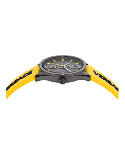 Versace V-Vertical Collection Luxury Mens Watch Timepieces with a Yellow Strap Featuring a IP Gunmetal Case and a Grey Dial2