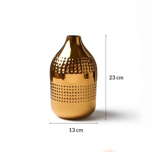 Image of Market99 Golden Metal Flower Holder|Gourd Shape Vase with Hammered Texture & Glossy Texture|Decorative Accent for Living Room, Shelf, Office, Tabletop & Festive Gifting|Makes Any Surface Stand Out