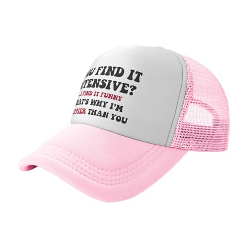 Image of You Find It Offensive? I Find It Funny Trucker Hats for Women Pink Men Funny Slogan Pink Hats for Men