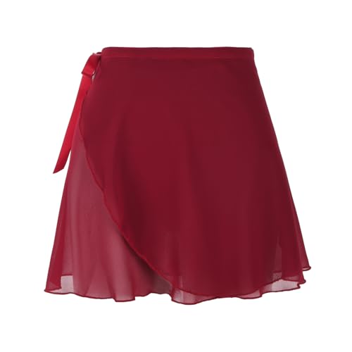 Ballettkleidung Damen Wickelrock Kurz Ballettrock Damen Chiffon Tanz Rock Verstellbare Taille Krawatten Gymnastik Ballettrock Tanzrock, atmungsaktiver Ballettrock für Damen (Jujube rot)