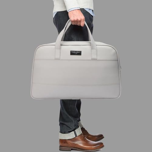 Image of Police Light Grey Leather Soft Duffle Bag for Men and Women(Unisex) 1 Main Compartment||1 Front Zip Pocket