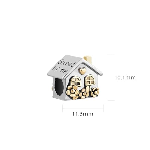 Home Sweet Home Family Charm Compatible with Pandora Charms Bracelets Gold Heart Two-tone2