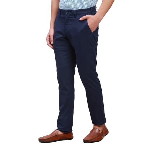 Image of Colorplus Nuvo Fit Cotton Nylon Blend Solid Piece Dyed Pattern Flat Front Casual Trouser