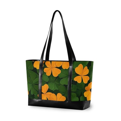 KLL Orange Green St. Patrick's Clover classy 14 inch laptop bag with zipper diaper bag tote Large Handbag for Pool Gym Grocery Travel with lunch maletín para laptop mujer