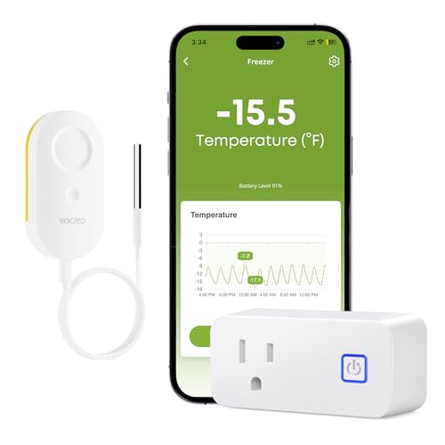 Image of MOCREO WiFi Freezer Thermometer with Alarm, Wireless Refrigerator Temperature Sensor with Remote App Notification, Email Alert, 2 Years Free Data Export, for Home Kitchen Fridge Hot Tub