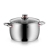 WMF Quality One Kochtopf groß 24cm, Glasdeckel mit Dampföffnung, Nudeltopf, Fleischtopf Induktion 6,8l, Cromargan Edelstahl poliert, unbeschichtet