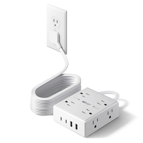 Image of 15Ft Long Extension Cord, Surge Protector Power Strip with 8 Outlets & 4 USB Ports (2 USB C), Flat Plug Power Strip Wall Mountable, Desk Charging Station for Home Office, College Dorm Room Essentials