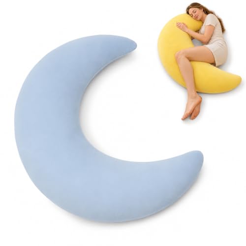Rulvottnu Moon Shaped Body Pillow Oversized Cooling C-Shaped Body Pillow for Side Sleepers Ultra Soft Supportive Hugging Pillows for Sleeping Bed Reading and Lounging (Blue)