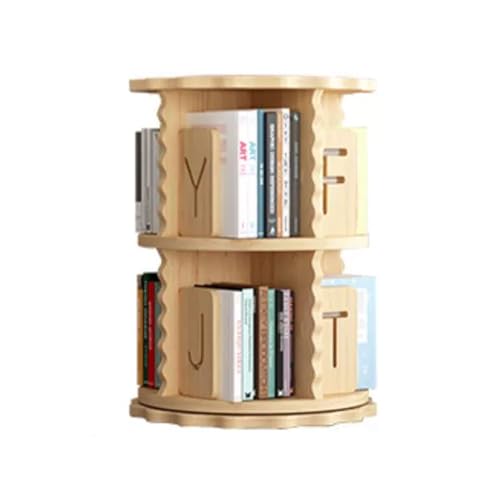 Rotating Bookshelf Tower, Solid Wood Rotating Bookshelf for Small Space, 2 Tier Standing Bookcase for Kids&Adults, Wood Bookshelf Designed for Bedroom, Living Room (Size : 2 Tier)