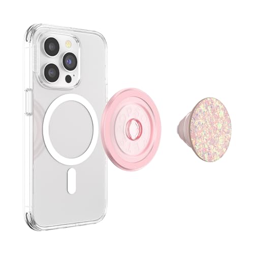 Image of PopSockets Phone Grip Compatible with MagSafe, Phone Holder, Wireless Charging Compatible - Iridescent Confetti Rose