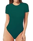 MANGOPOP Women's Round Neck Short Sleeve T Shirts Basic Bodysuits (Dark Teal Green, X-Large)