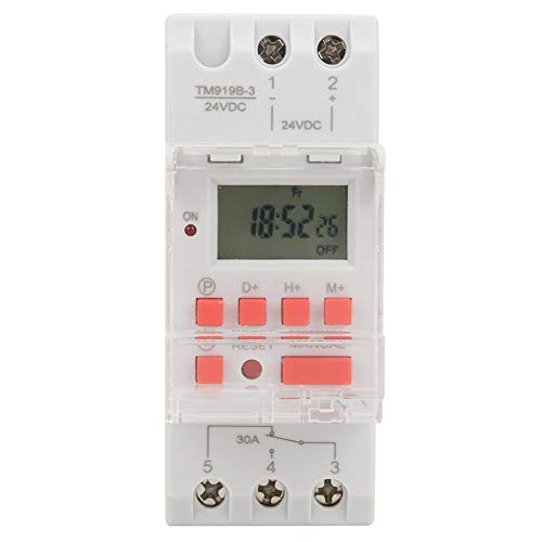 Digital Timer Programmable Timer Relay, DC 24V 30A Weekly 12/24hrs Timer Switch, LCD On Off Control Programmable Time Relay, On & Off Digital Timer Switch, Built-in Battery CR2450