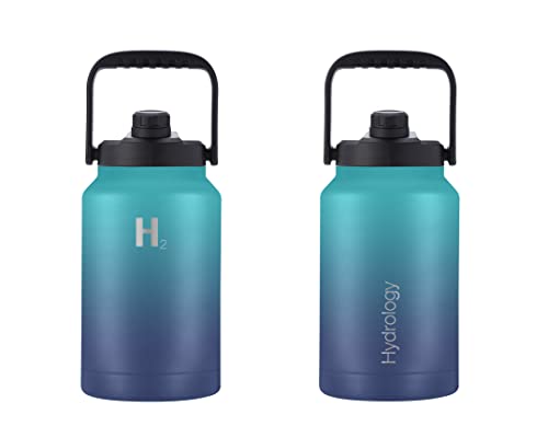 H2 Hydrology Growler Water Bottle With Handle Lid | Double Wall Vacuum Insulated One Gallon Growler | Hot And Cold Leak Proof Sweat Free | Sports, Hiking, Camping, Travel (128 Oz, Deep Sea) #TOP1