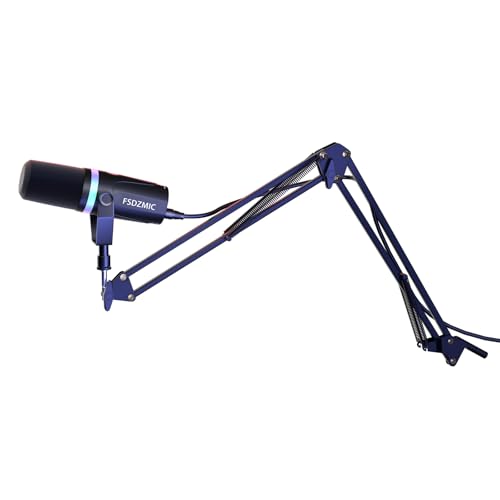 Image of Micufuns Vocal Dynamic Microphone, XLR /USB Podcast Recording PC Microphone,Studio Metal Mic with Mute, Headphone Jack, Monitoring Volume Control,with RGB Microphone Boom arm (M338-C)