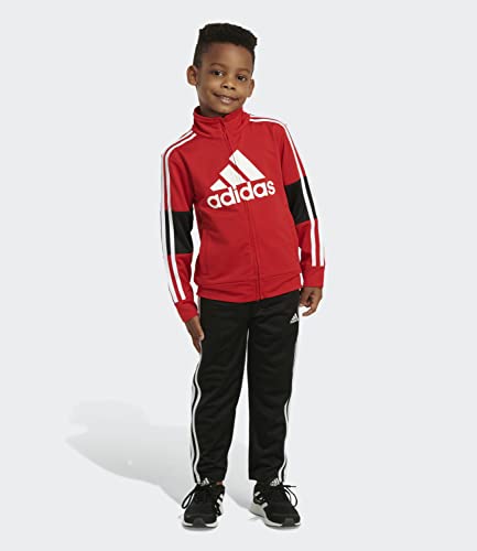 adidas Boys' Little Tricot Jacket & Pant Clothing Set, Vivid Red Stripe 3S, 4 (AG6415C)4