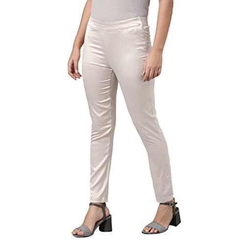Image of GO COLORS Women Mid Rise Polyester Shiny Pant