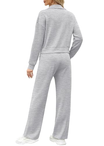 Image of XIEERDUO Lounge Sets for Women 2025 Sweatsuit 2 Piece Outfits Sweatshirt Wide Leg Sweatpant Tracksuit Matching Set