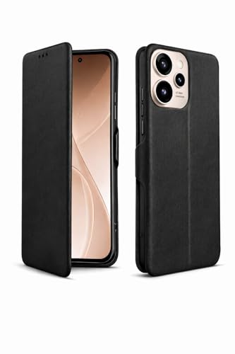 Image of Vegan Leather Wallet Case for Oppo Reno 15 Pro 5G, Premium PU Flip Cover with Card Slot, Magnetic Closure, Kickstand, Slim Durable Design, Privacy Protection - Black