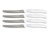 Almina Allzweckmesser mit Wellenschliff – Ideal als Brotmesser & Obstmesser – Rostfreier Edelstahl, Weißer Griff 4 er pack