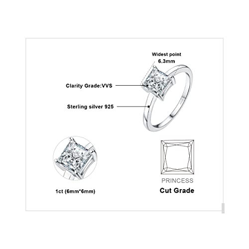 JewelryPalace Square Shape 1ct Cubic Zirconia Solitaire Engagement Rings for Women, 925 Sterling Silver Promise Ring for Her, Simulated Diamond Anniversary Wedding Ring Jewelry Sets2