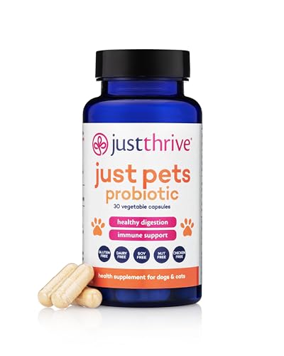 Just Thrive Just Pets Probiotic - Daily Digestive Probiotics for Dogs and Cats - 4 Billion CFUs Pet Probiotic, 30 Capsules