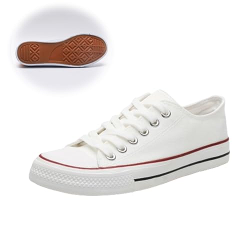 Unisex Canvas Shoes,Low Top and Lace up Fashion Casual Sneakers Black and White Casual Tennis Shoes Classic Walking Shoes (B White,Women 8.5/Men 7)