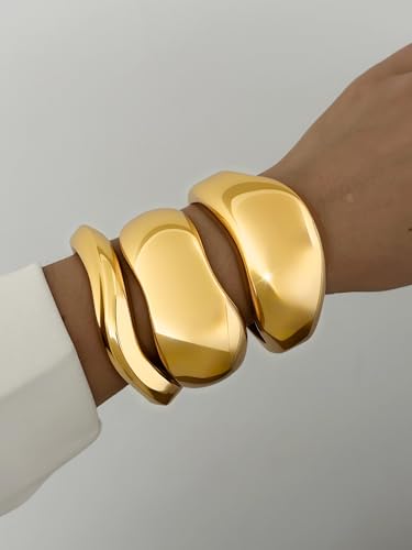 3Pcs Chunky Gold Bangle Bracelets for Women Punk Trendy Chunky Twist Cuff Bracelet Stack Statement Bangle4